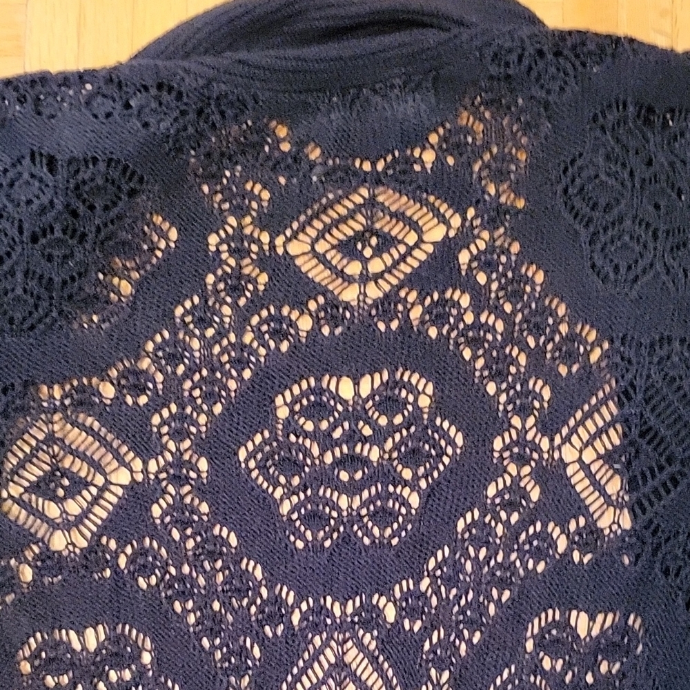Belldini Black Elegant Open Cardigan Sweater, Crochet Lace Back & Sleeves, M - Picture 12 of 16